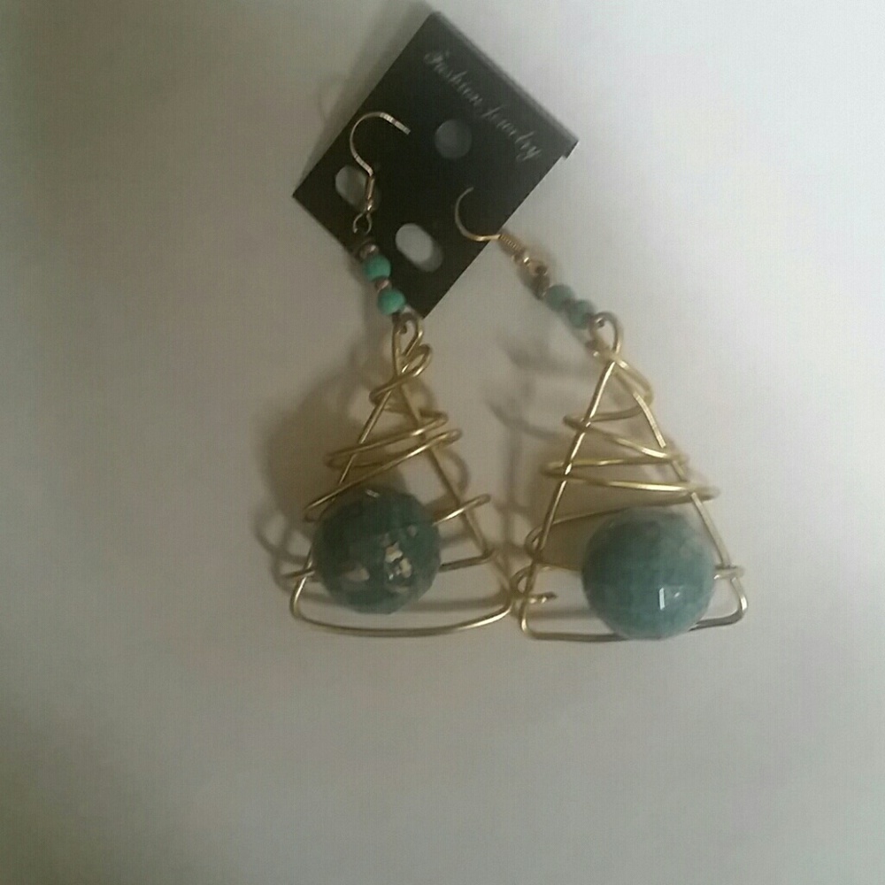 Turquoise Blue and Gold Earrings